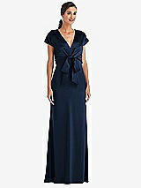 Front View Thumbnail - Midnight Navy & Midnight Navy Soft Bow Blouson Bodice Trumpet Gown