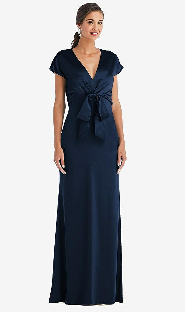 Front View - Midnight Navy & Midnight Navy Soft Bow Blouson Bodice Trumpet Gown