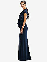 Side View Thumbnail - Midnight Navy & Midnight Navy Soft Bow Blouson Bodice Trumpet Gown