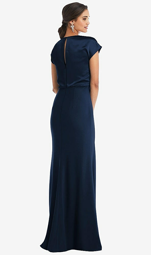 Back View - Midnight Navy & Midnight Navy Soft Bow Blouson Bodice Trumpet Gown