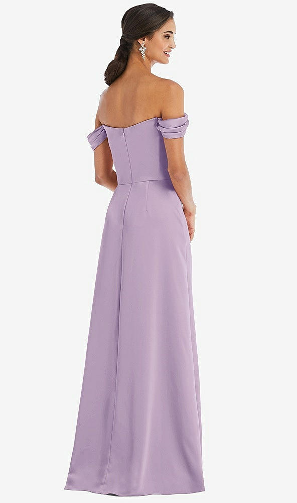 Back View - Pale Purple Draped Pleat Off-the-Shoulder Maxi Dress
