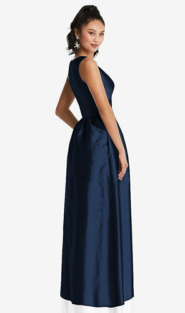 Back View - Midnight Navy Plunging Neckline Maxi Dress with Pockets
