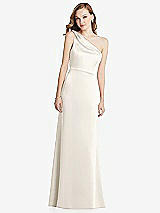 Front View Thumbnail - Ivory Shirred One-Shoulder Satin Trumpet Dress - Maddie