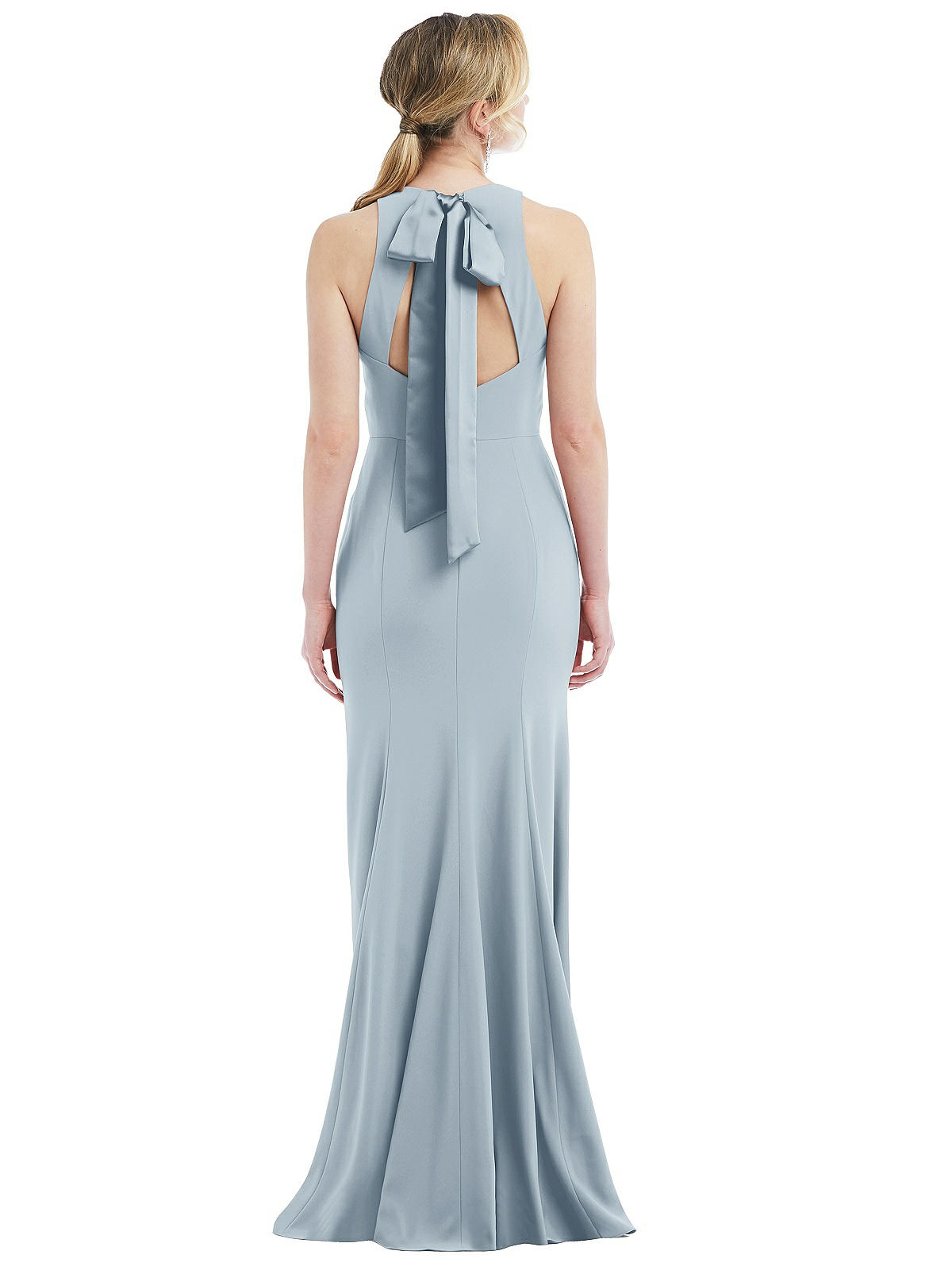 Halter Criss Cross Cutout Back Maxi Bridesmaid Dress In Pale