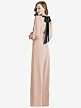 Rear View Thumbnail - Cameo & Black Bishop Sleeve Open-Back Jumpsuit with Scarf Tie