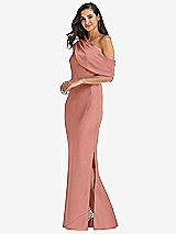 Side View Thumbnail - Desert Rose Draped One-Shoulder Convertible Maxi Slip Dress