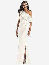Front View Thumbnail - Ivory Draped One-Shoulder Convertible Maxi Slip Dress