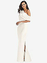 Side View Thumbnail - Ivory Draped One-Shoulder Convertible Maxi Slip Dress