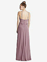Rear View Thumbnail - Dusty Rose Bias Ruffle Empire Waist Halter Maxi Dress with Adjustable Straps