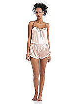 Front View Thumbnail - Blush Satin Ruffle-Trimmed Lounge Shorts with Pockets - Cali