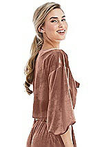 Side View Thumbnail - Tawny Rose Tie-Front Velvet Puff Sleeve Top - Poppy