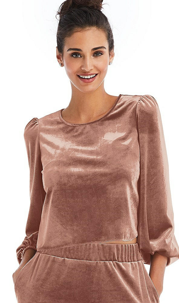 Front View - Tawny Rose Velvet Pullover Puff Sleeve Top - Rue
