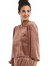 Side View Thumbnail - Tawny Rose Velvet Pullover Puff Sleeve Top - Rue