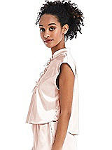 Side View Thumbnail - Blush Satin Stand Collar Tie-Front Pullover Top - Remi