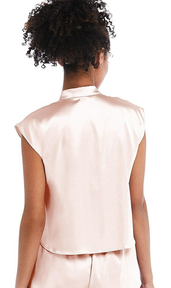 Back View - Blush Satin Stand Collar Tie-Front Pullover Top - Remi