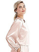 Side View Thumbnail - Blush Satin Pullover Puff Sleeve Top - Parker