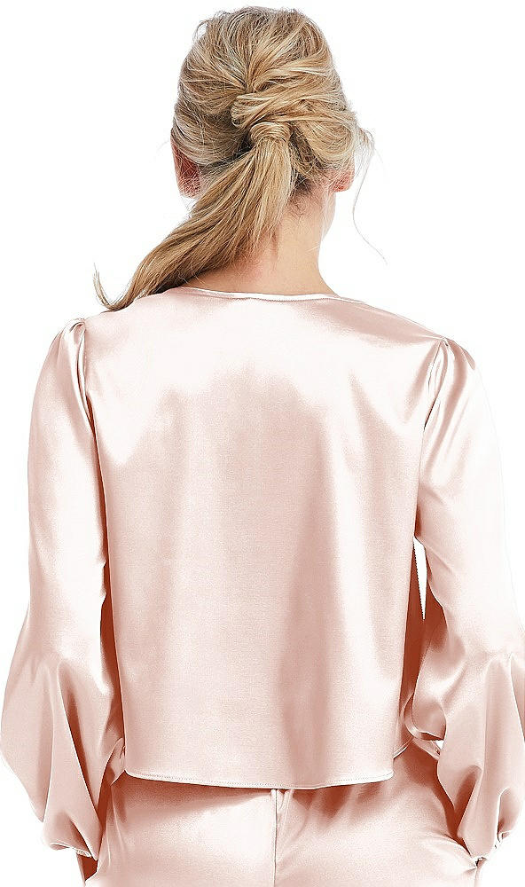 Back View - Blush Satin Pullover Puff Sleeve Top - Parker