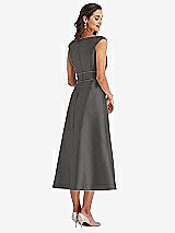 Rear View Thumbnail - Caviar Gray & Caviar Gray Off-the-Shoulder Draped Wrap Satin Midi Dress with Pockets