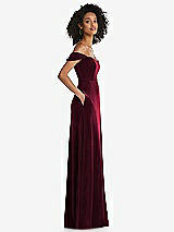 Side View Thumbnail - Cabernet Off-the-Shoulder Flounce Sleeve Velvet Maxi Dress