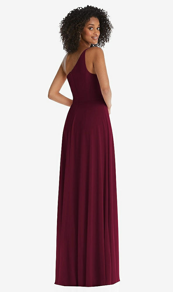 Back View - Cabernet One-Shoulder Chiffon Maxi Dress with Shirred Front Slit