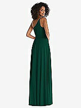 Rear View Thumbnail - Hunter Green One-Shoulder Chiffon Maxi Dress with Shirred Front Slit
