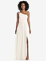 Front View Thumbnail - Ivory One-Shoulder Chiffon Maxi Dress with Shirred Front Slit