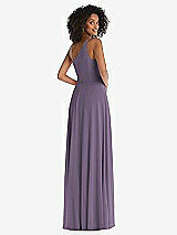 Rear View Thumbnail - Lavender One-Shoulder Chiffon Maxi Dress with Shirred Front Slit