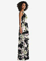 Side View Thumbnail - Noir Garden One-Shoulder Chiffon Maxi Dress with Shirred Front Slit