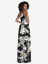 Rear View Thumbnail - Noir Garden One-Shoulder Chiffon Maxi Dress with Shirred Front Slit