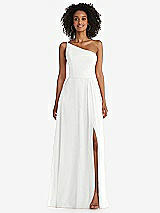 Front View Thumbnail - White One-Shoulder Chiffon Maxi Dress with Shirred Front Slit