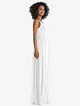Side View Thumbnail - White One-Shoulder Chiffon Maxi Dress with Shirred Front Slit
