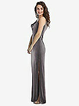 Side View Thumbnail - Caviar Gray Asymmetrical One-Shoulder Velvet Maxi Slip Dress