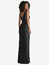 Rear View Thumbnail - Black Pleated Bodice Satin Maxi Pencil Dress with Bow Detail