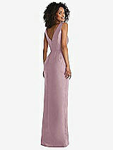 Rear View Thumbnail - Dusty Rose Pleated Bodice Satin Maxi Pencil Dress with Bow Detail