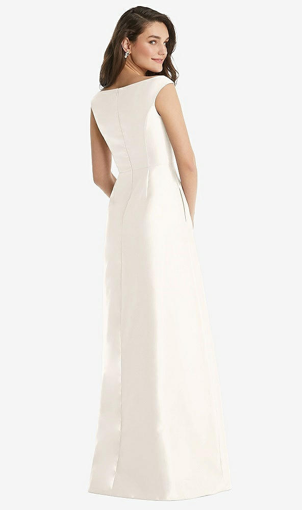 Back View - Ivory Off-the-Shoulder Draped Wrap Maxi Dress with Pockets