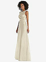 Side View Thumbnail - Champagne Jewel Neck Asymmetrical Shirred Bodice Maxi Dress with Pockets