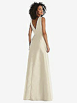 Rear View Thumbnail - Champagne Jewel Neck Asymmetrical Shirred Bodice Maxi Dress with Pockets