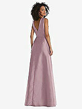 Rear View Thumbnail - Dusty Rose Jewel Neck Asymmetrical Shirred Bodice Maxi Dress with Pockets