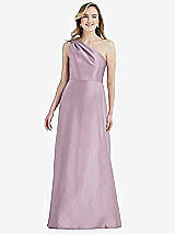 Front View Thumbnail - Suede Rose Pleated Draped One-Shoulder Satin Maxi Dress with Pockets