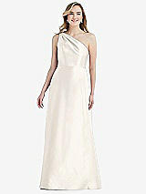 Front View Thumbnail - Ivory Pleated Draped One-Shoulder Satin Maxi Dress with Pockets