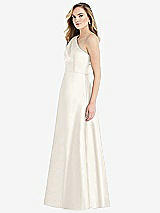 Side View Thumbnail - Ivory Pleated Draped One-Shoulder Satin Maxi Dress with Pockets