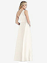 Rear View Thumbnail - Ivory Pleated Draped One-Shoulder Satin Maxi Dress with Pockets