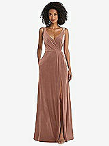 Front View Thumbnail - Tawny Rose Velvet Maxi Dress with Shirred Bodice and Front Slit