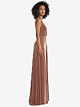 Side View Thumbnail - Tawny Rose Velvet Maxi Dress with Shirred Bodice and Front Slit