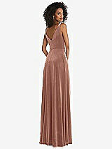Rear View Thumbnail - Tawny Rose Velvet Maxi Dress with Shirred Bodice and Front Slit