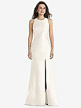 Front View Thumbnail - Ivory Jewel Neck Bowed Open-Back Trumpet Dress with Front Slit