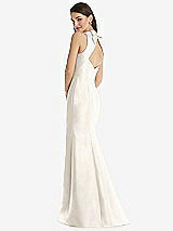 Rear View Thumbnail - Ivory Jewel Neck Bowed Open-Back Trumpet Dress with Front Slit