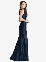 Side View Thumbnail - Midnight Navy Jewel Neck Bowed Open-Back Trumpet Dress with Front Slit