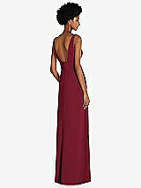 Rear View Thumbnail - Burgundy Square Low-Back A-Line Dress with Front Slit and Pockets