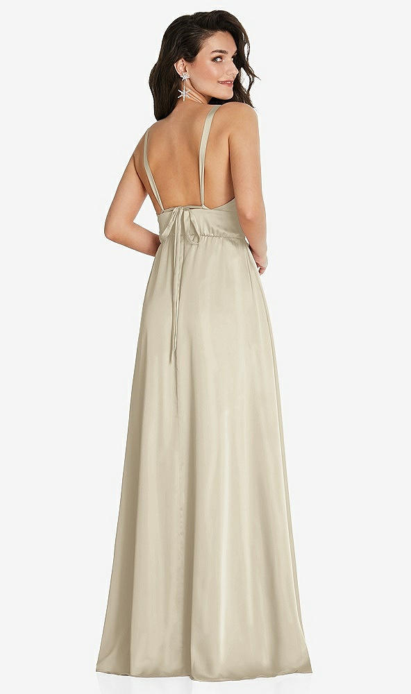 Back View - Champagne Deep V-Neck Shirred Skirt Maxi Dress with Convertible Straps